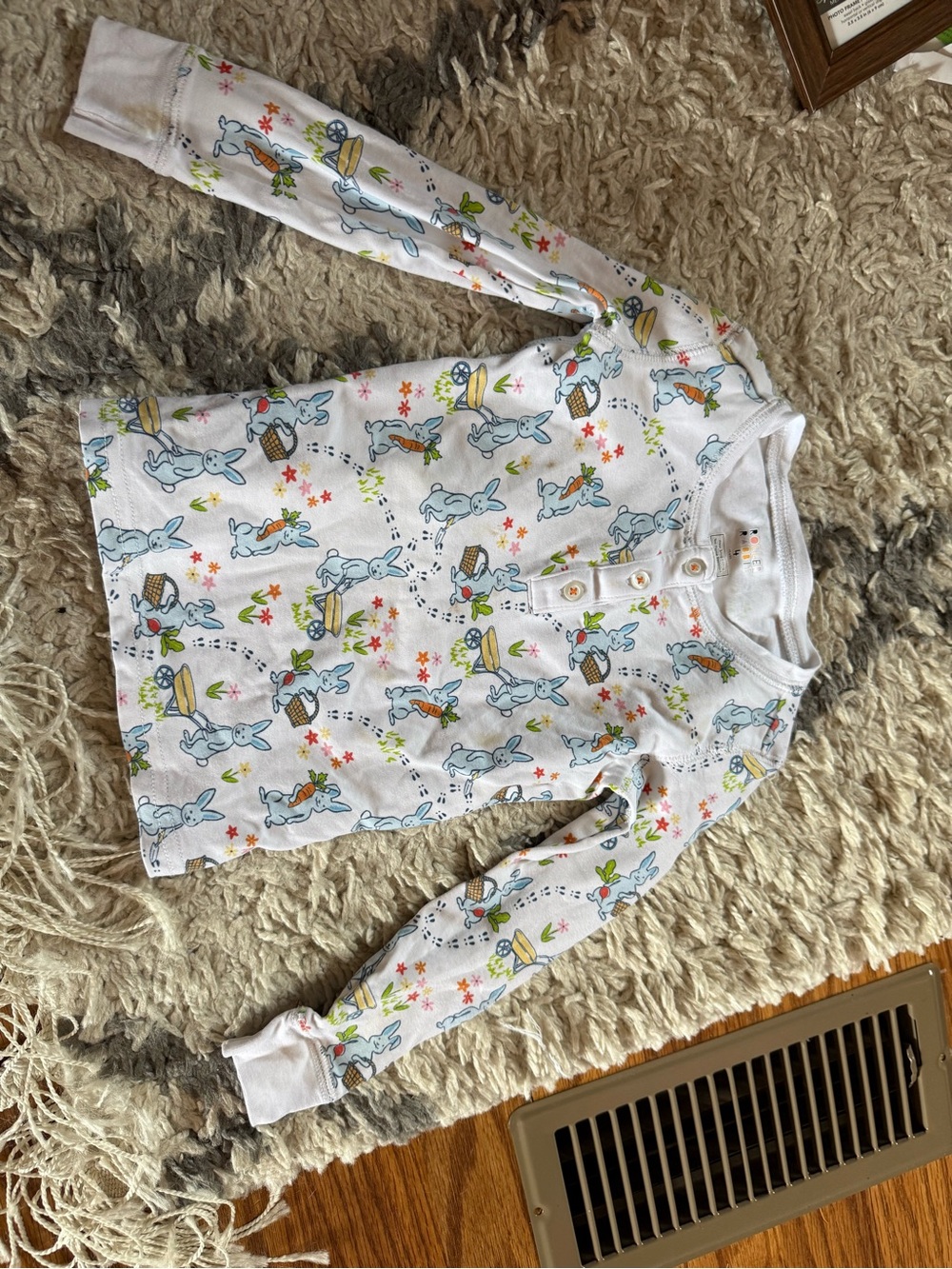 Roller Rabbit White Henley Top with Orange and Blue Bunny Print